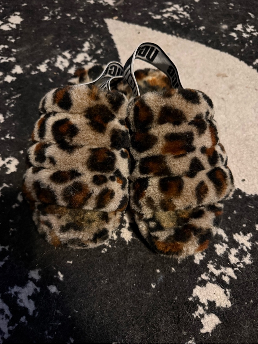 UGG Leopard Faux Fur Slide Slippers - Brown/Black/Cream